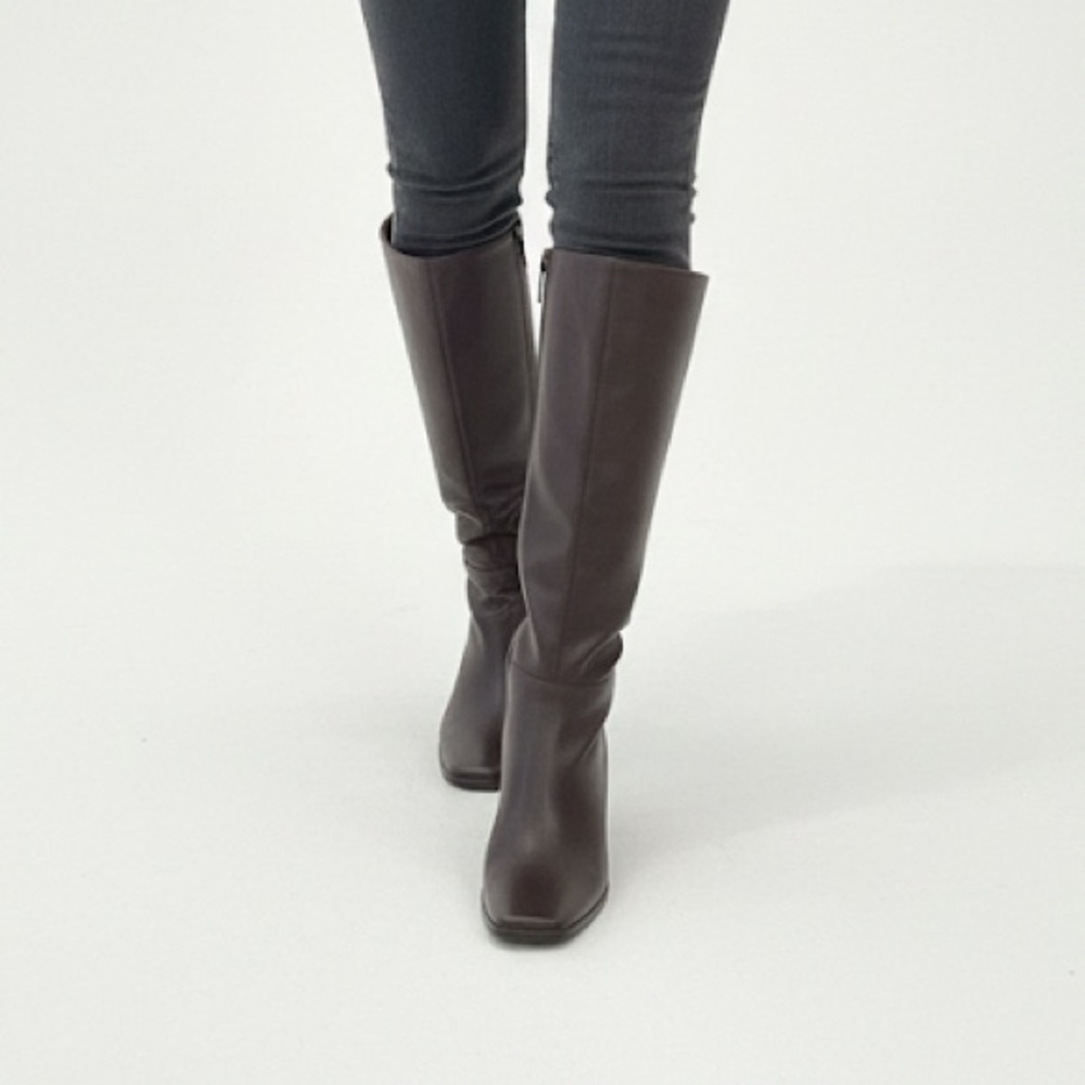 Dark Brown Square Toe Heeled Boots - Size 7.5